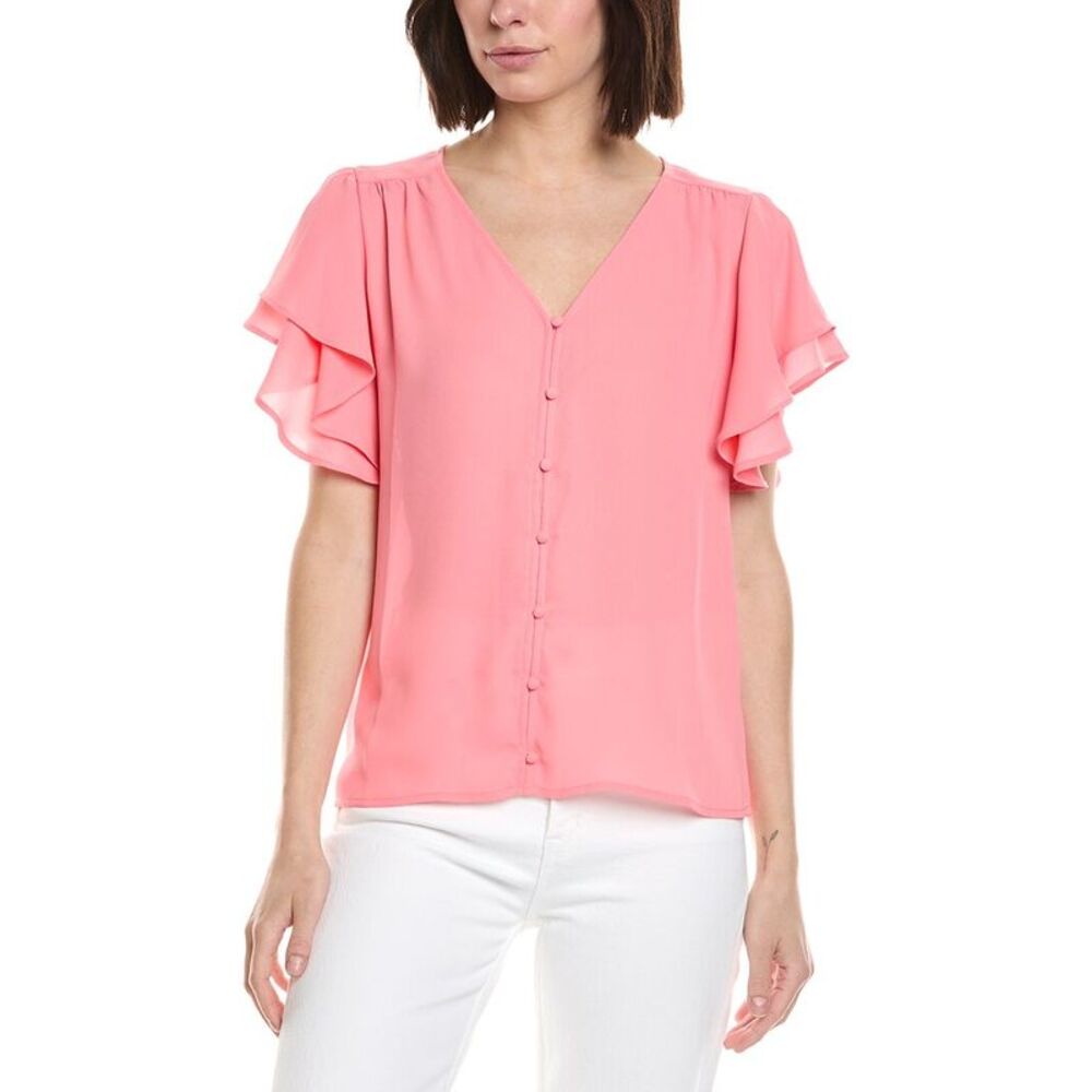 Cece Womens  Double Flutter Shirred Shoulder Blouse, Red